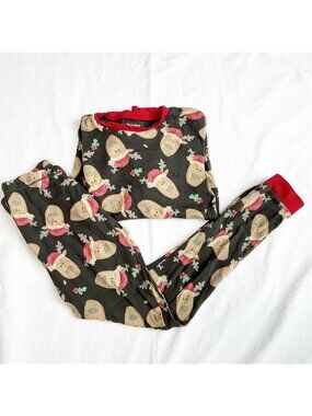 Burts Bees Kids Holiday Jolly Reindeer Organic Cotton Pajama Set Brown Red 12Y